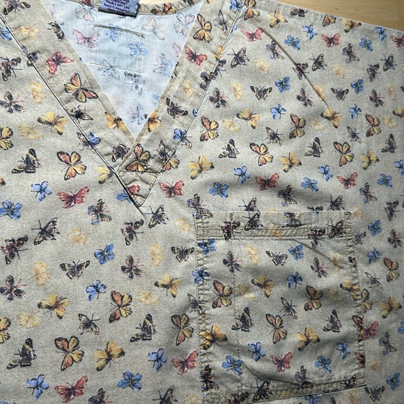 S.C.R.U.B.S. Tan Butterfly Patterned Scrub Top - Picture 2 of 6